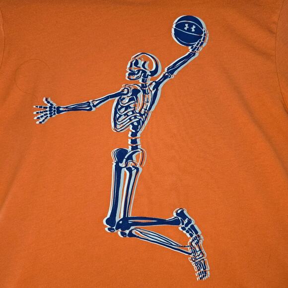 Under Armour Boys Basketball Skeleton T-Shirt Orange Size YLG - Picture 3 of 11